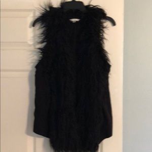 Furry fringe black vest women’s